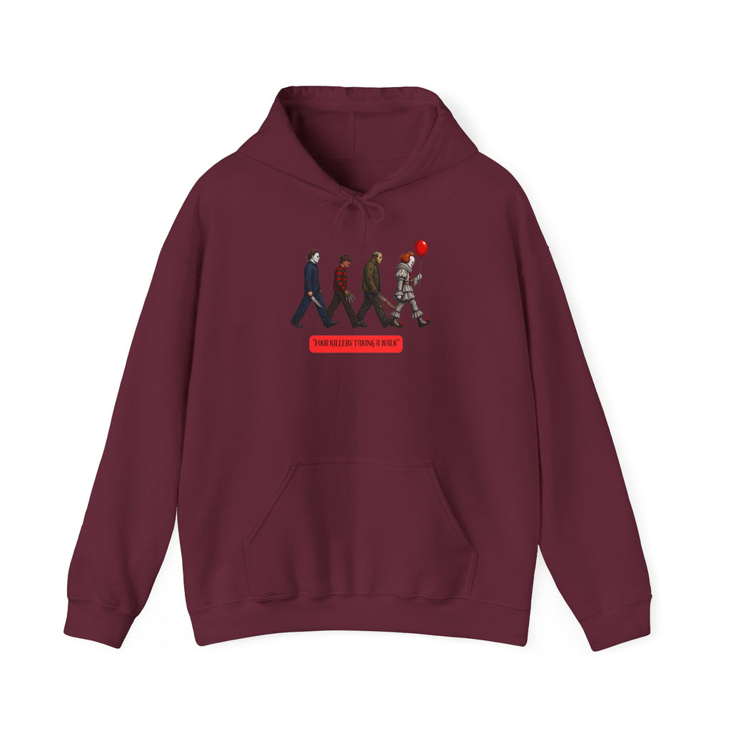 Horror Mashup Hoodie — Iconic Band-Style Walk with Pennywise (Red Balloon)