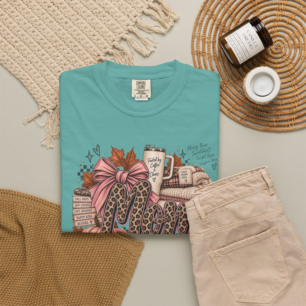 Fall Cozy Coffee T-Shirt — Pumpkin, Leopard Boots & Warm Drink Autumn Graphic Tee