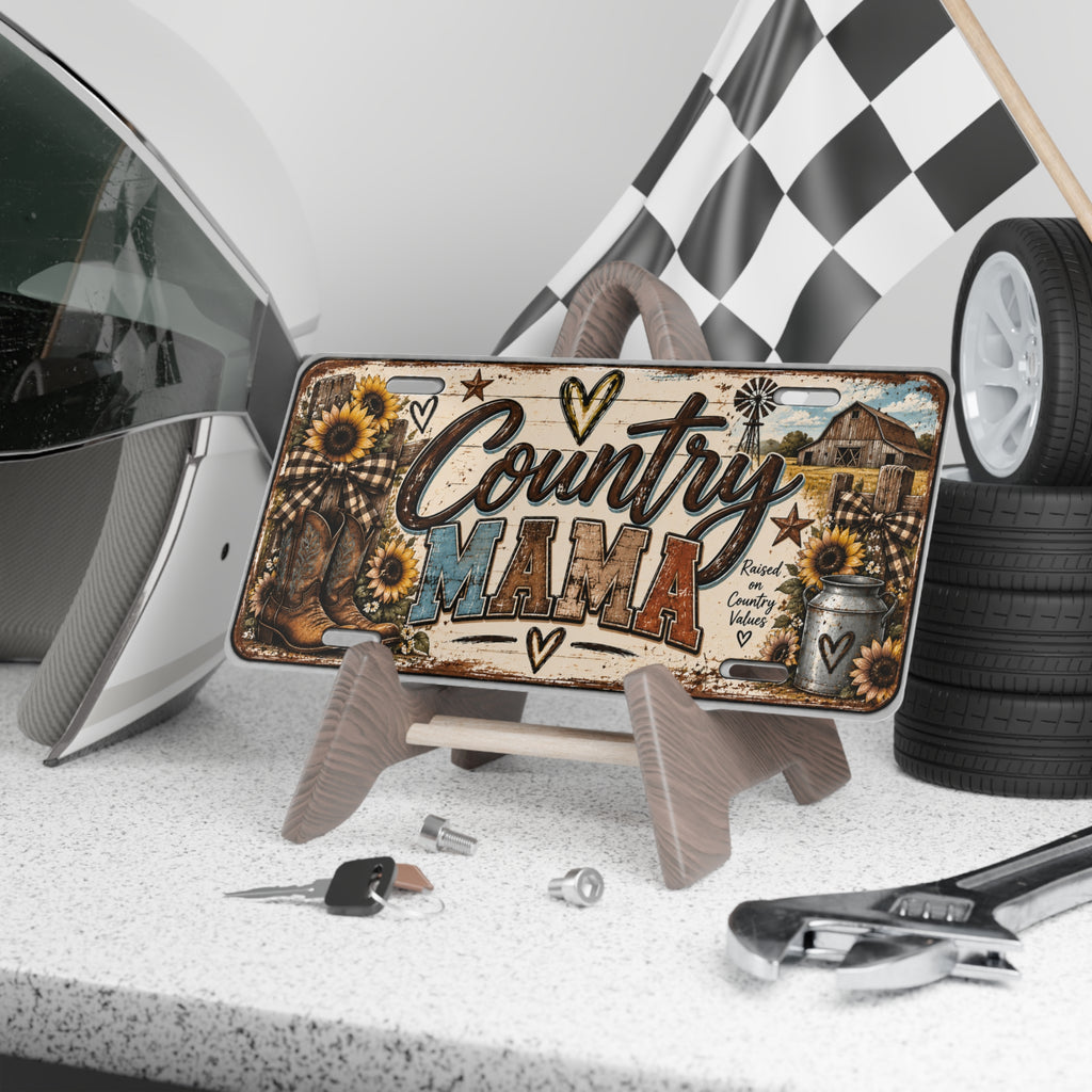 Country Mama Vanity Plate — Rustic Sunflower Farmhouse License Plate
