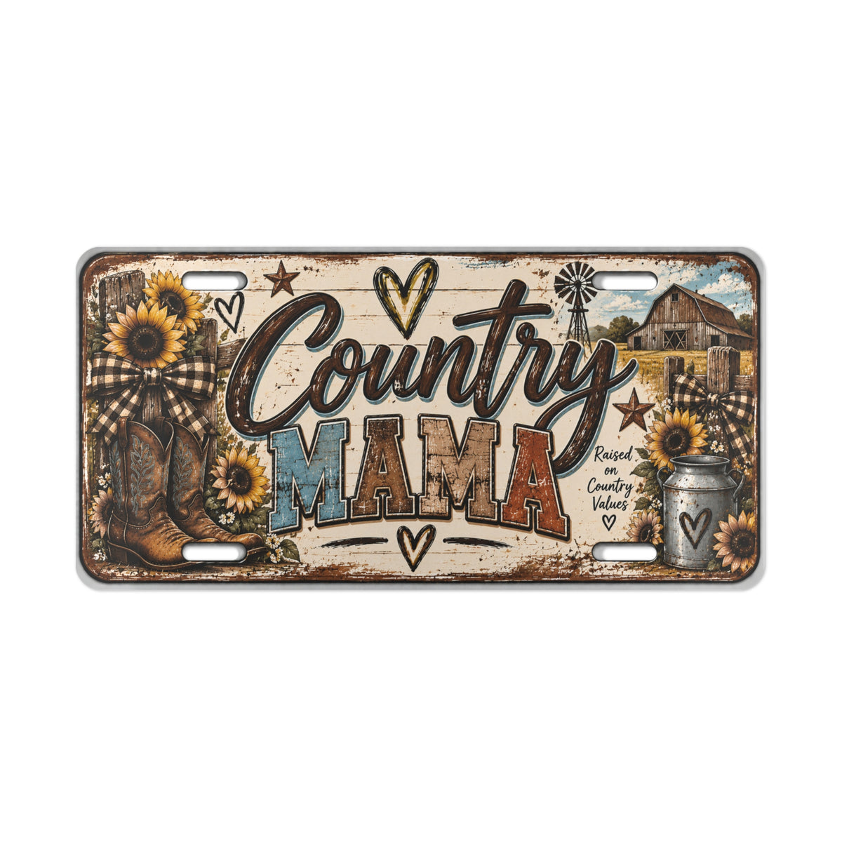 Country Mama Vanity Plate — Rustic Sunflower Farmhouse License Plate