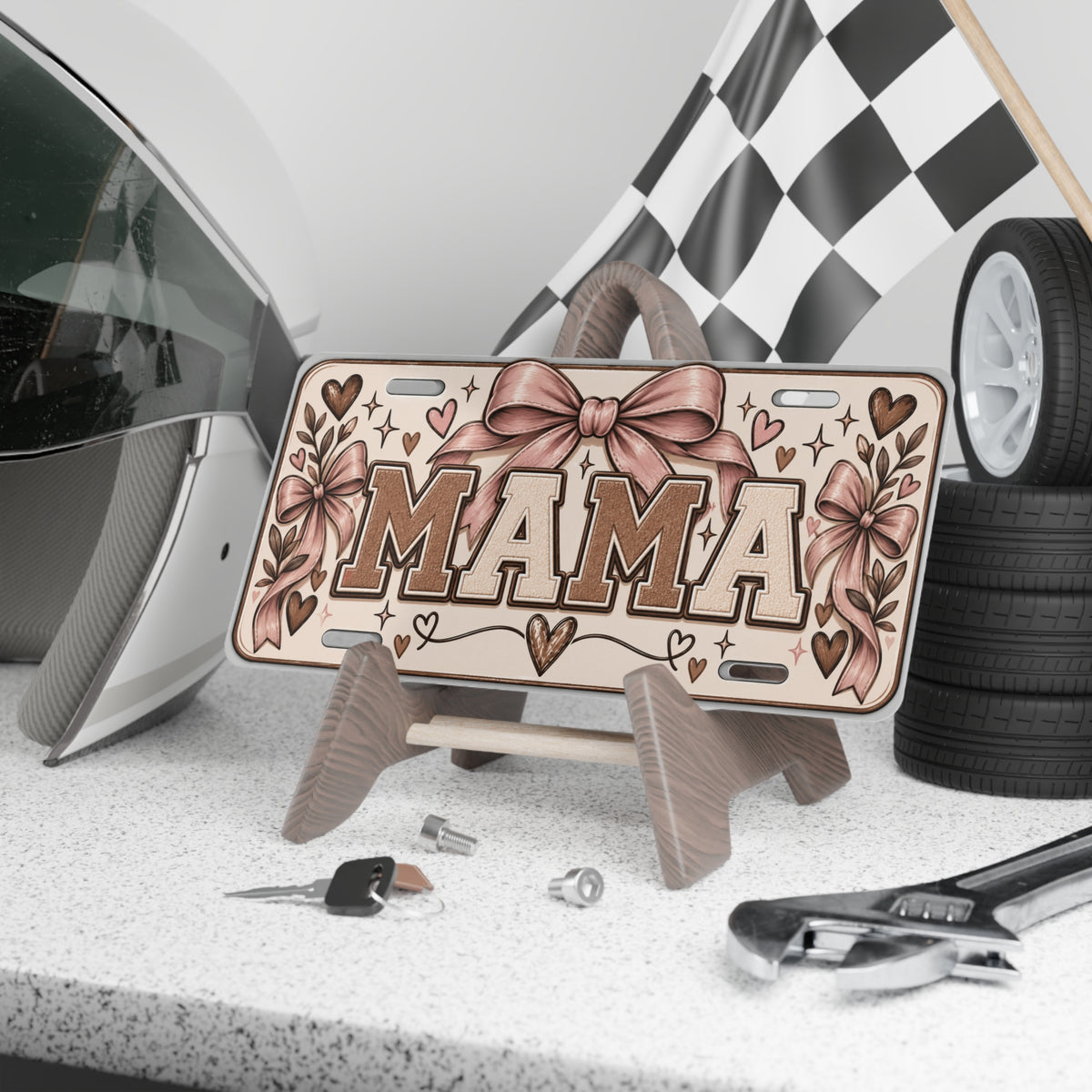 Mama Decorative Vanity Plate — Floral Bow License Plate for Mother’s Day Gift