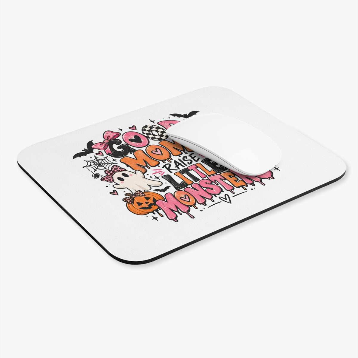 Good Moms Raise Little Monsters Mouse Pad — Cute Halloween Desk Mat for Moms