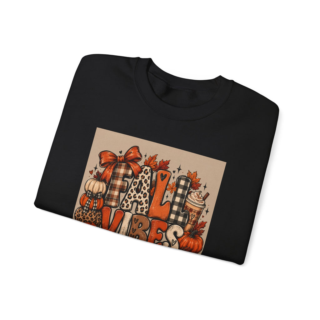 Fall Vibes Crewneck Sweatshirt — Cozy Pumpkin & Plaid Autumn Graphic