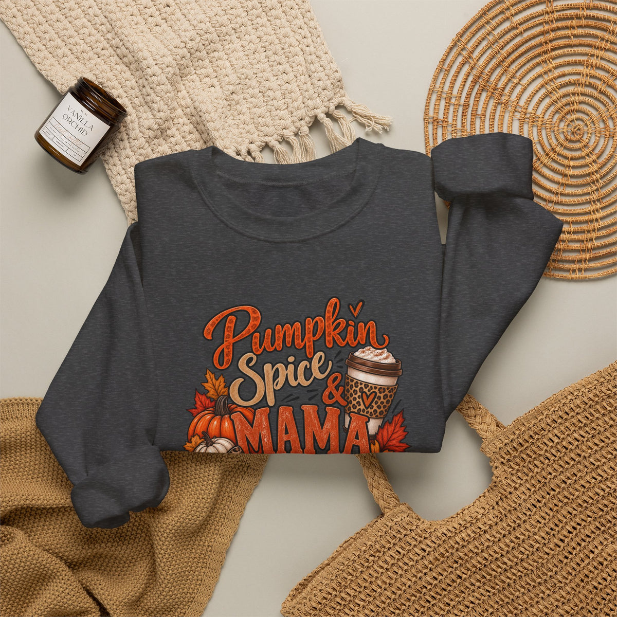 Pumpkin Spice Mama Crewneck Sweatshirt — Fall Coffee Cozy Pullover
