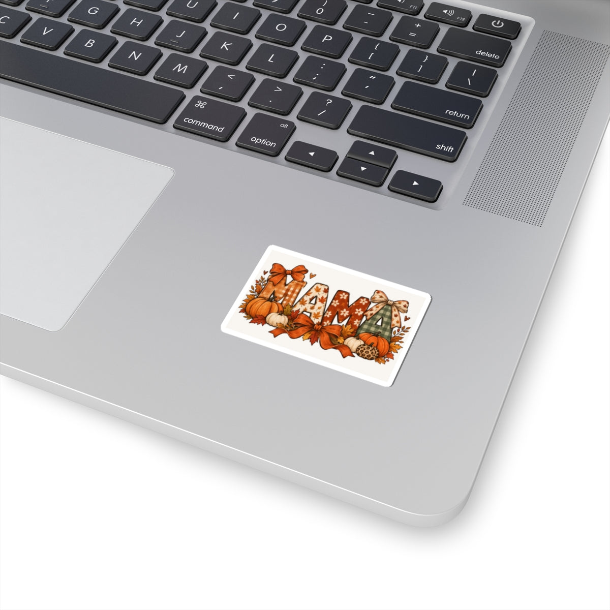 Mama Fall Pumpkin Sticker — Autumn Plaid & Bow Kiss-Cut Decal