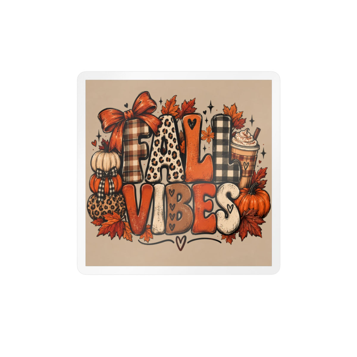 Fall Vibes Kiss-Cut Vinyl Sticker — Autumn Pumpkin & Plaid Decal