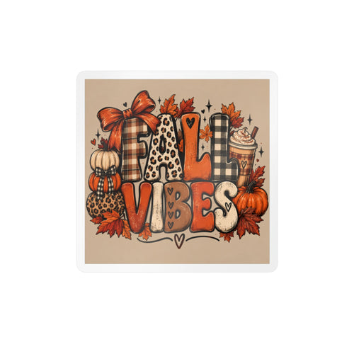 Fall Vibes Kiss-Cut Vinyl Sticker — Autumn Pumpkin & Plaid Decal