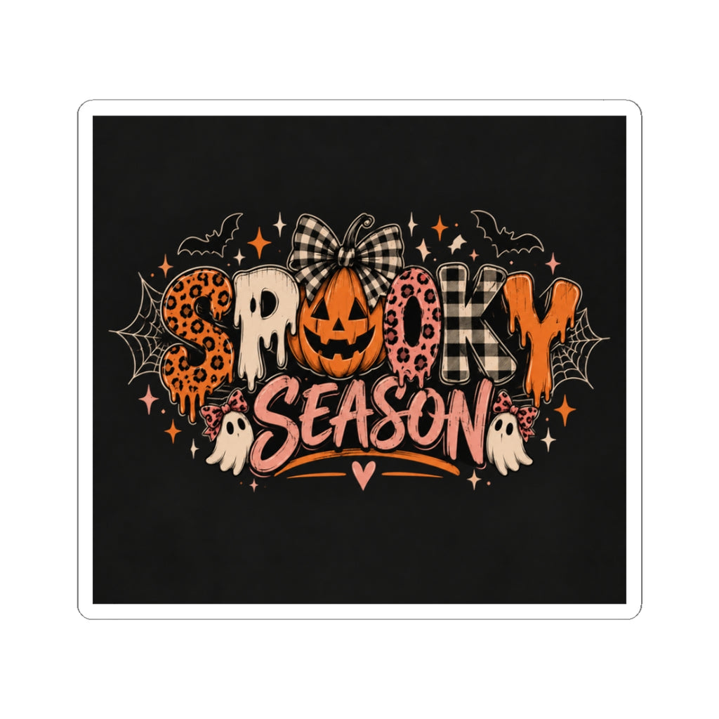 Spooky Season Halloween Sticker — Kiss-Cut Ghost, Pumpkin & Bats Decal