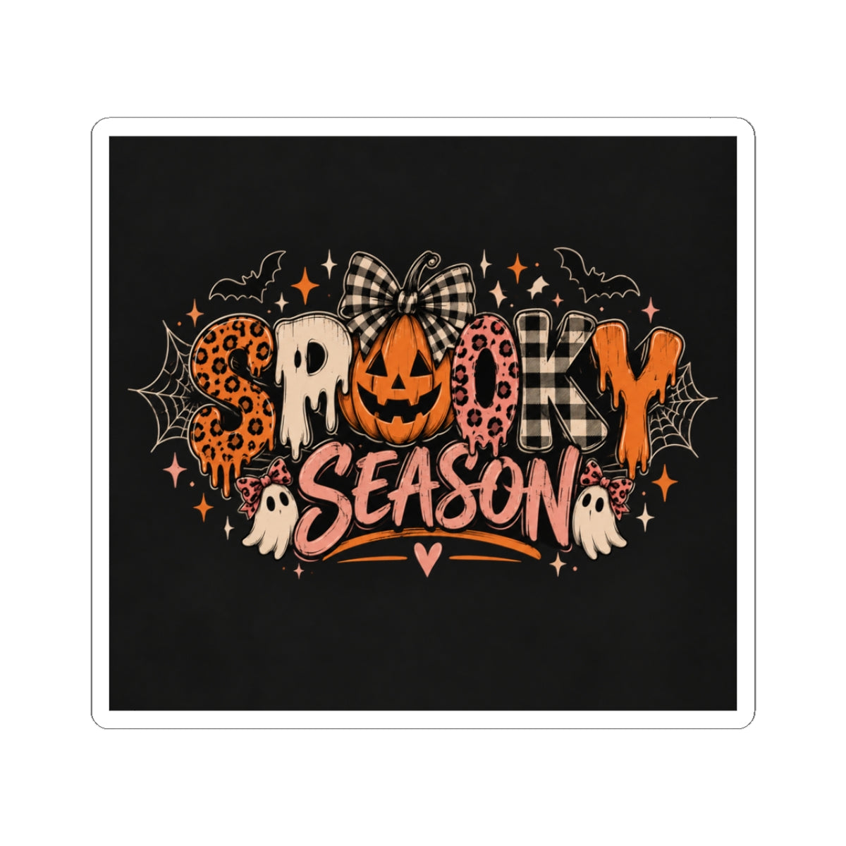 Spooky Season Halloween Sticker — Kiss-Cut Ghost, Pumpkin & Bats Decal