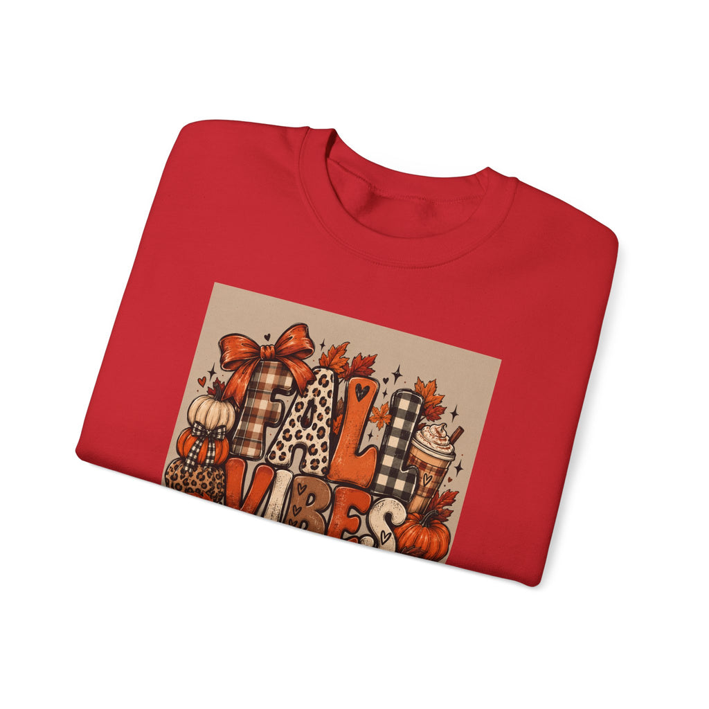 Fall Vibes Crewneck Sweatshirt — Cozy Pumpkin & Plaid Autumn Graphic