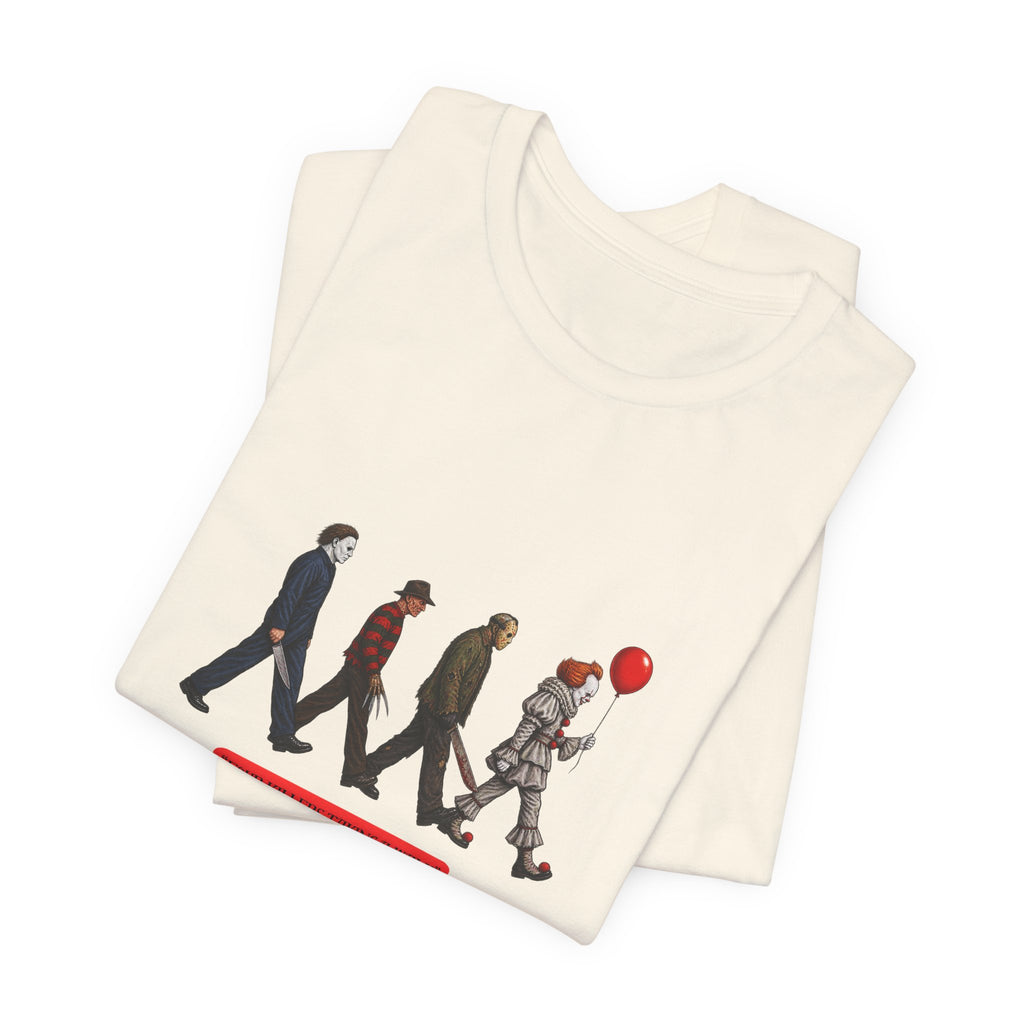 Horror Icons Abbey Road Tee — 'The Killer Clowns Are Here' Graphic T-Shirt