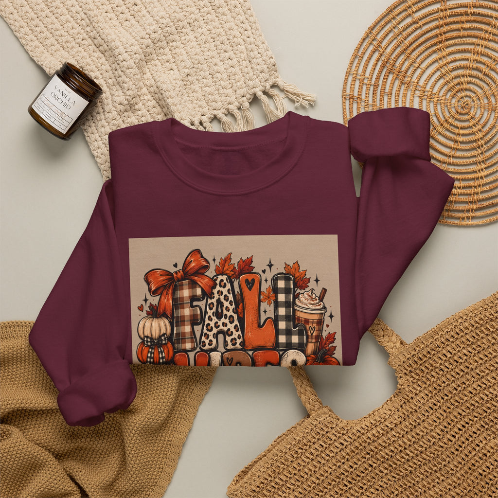 Fall Vibes Crewneck Sweatshirt — Cozy Pumpkin & Plaid Autumn Graphic