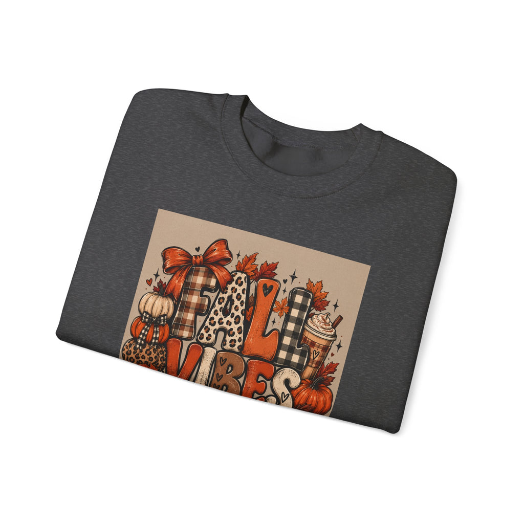 Fall Vibes Crewneck Sweatshirt — Cozy Pumpkin & Plaid Autumn Graphic