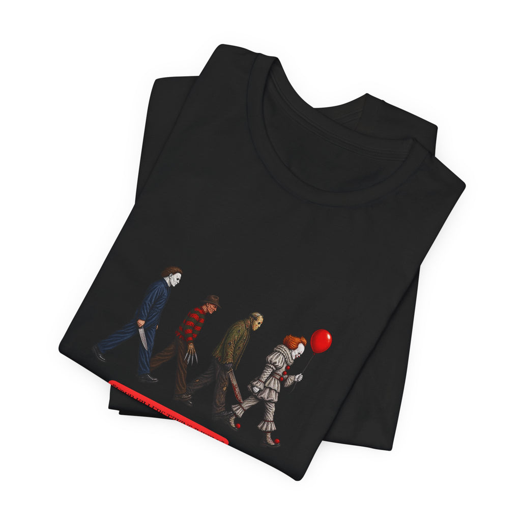Horror Icons Abbey Road Tee — 'The Killer Clowns Are Here' Graphic T-Shirt