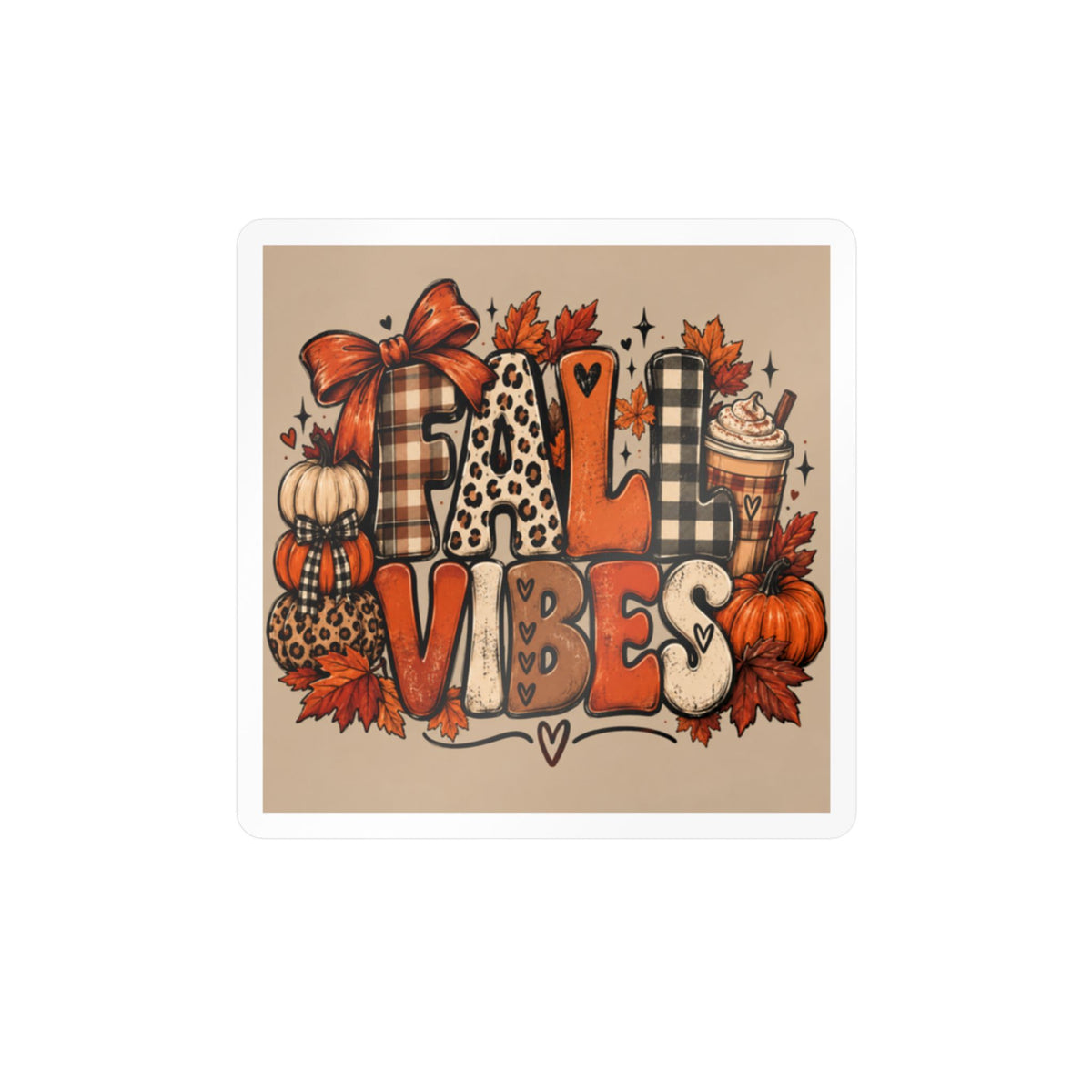 Fall Vibes Kiss-Cut Vinyl Sticker — Autumn Pumpkin & Plaid Decal