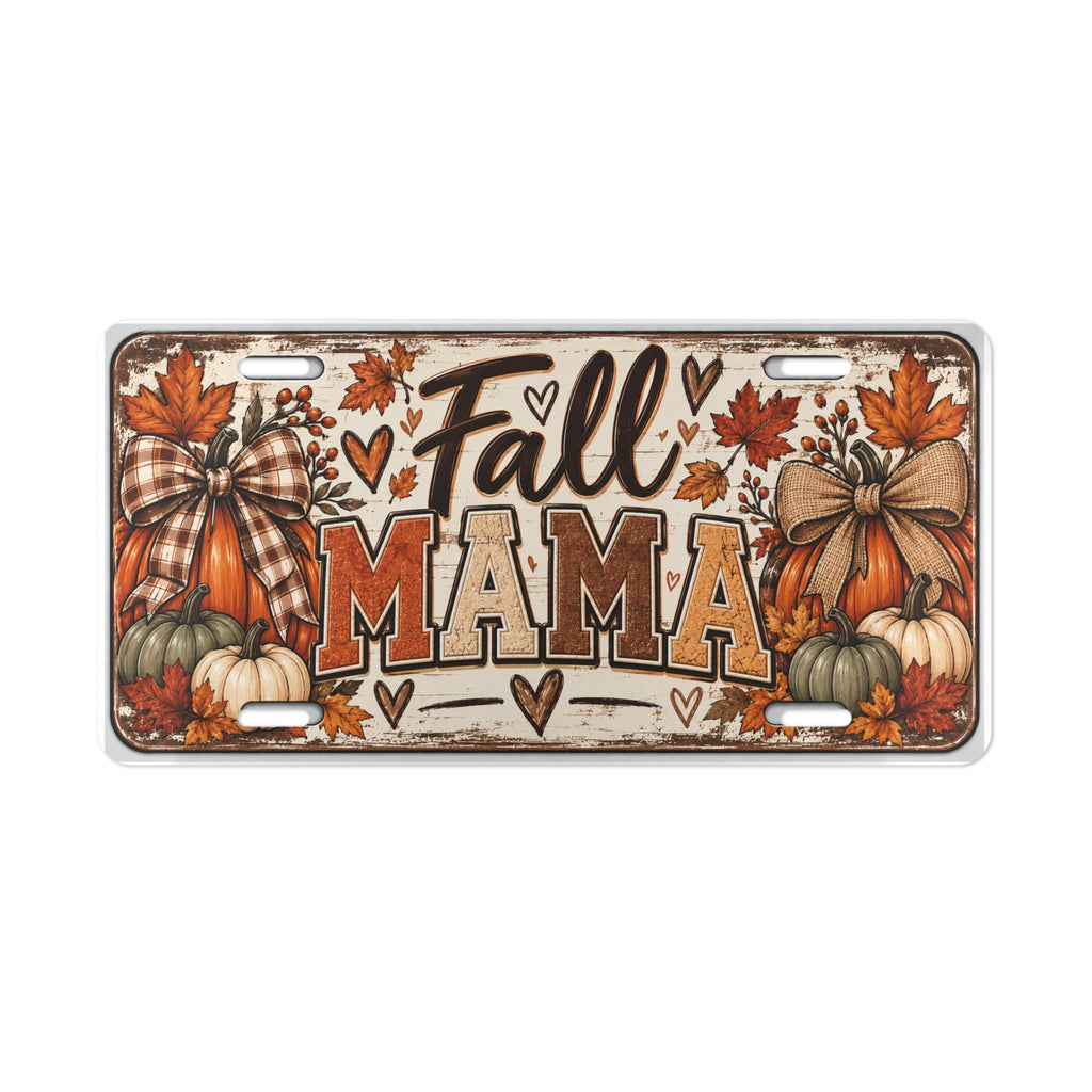 Fall Mama Vanity Plate - Autumn Pumpkins, Plaid Bows & Leaves License Plate