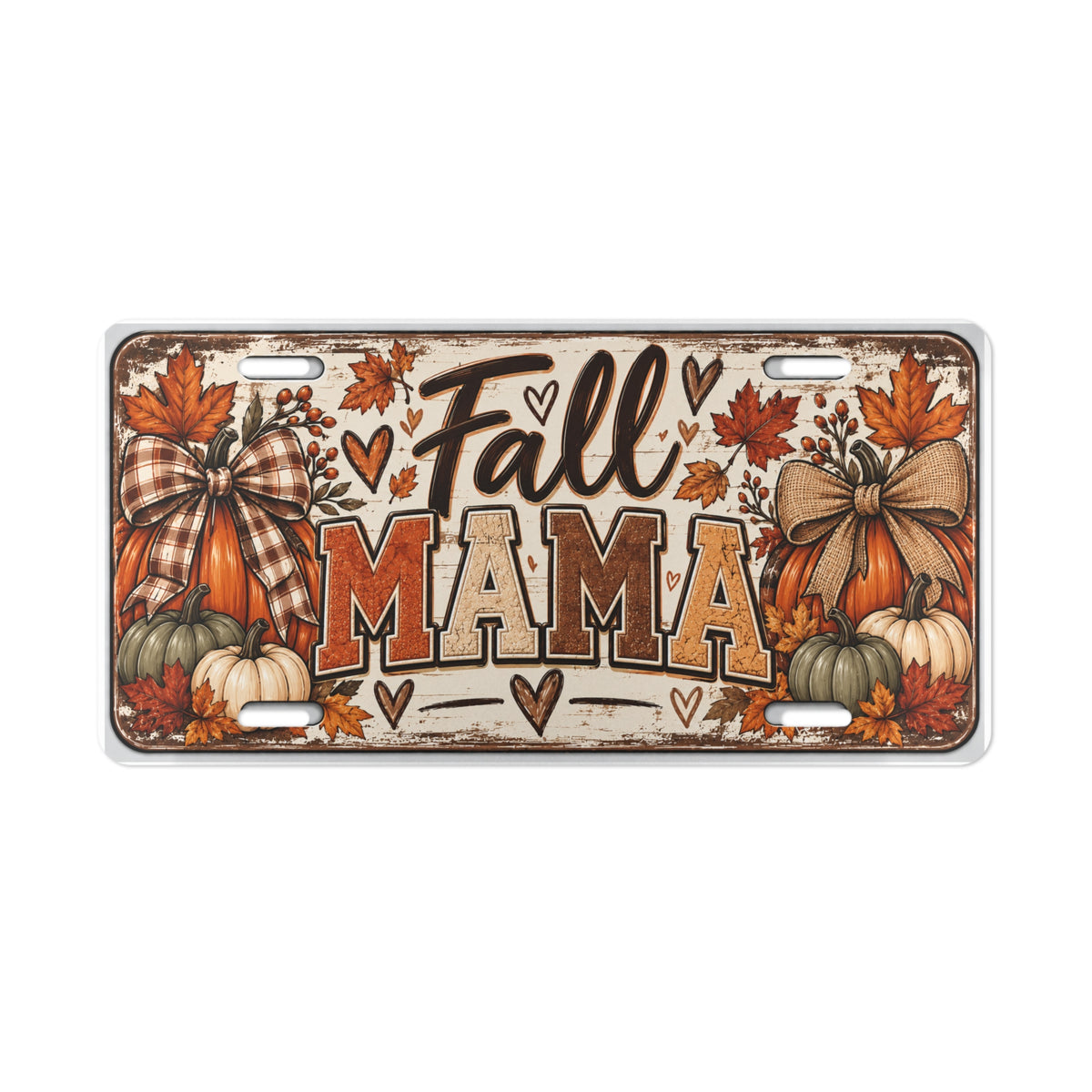 Fall Mama Vanity Plate - Autumn Pumpkins, Plaid Bows & Leaves License Plate