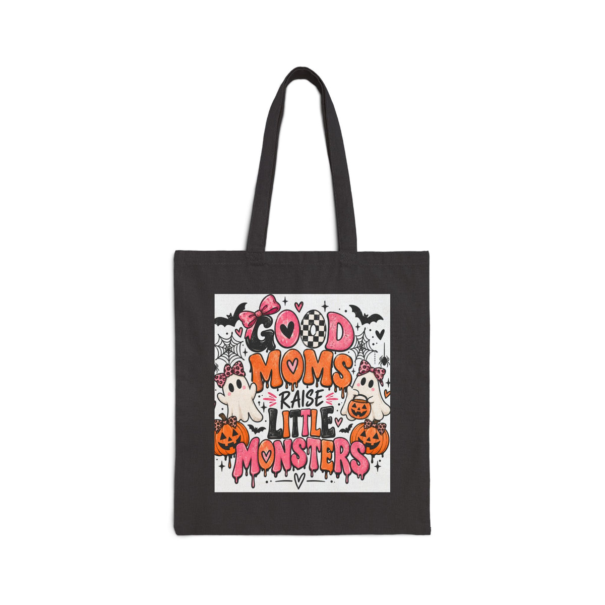 Tote Bag — “Moms Raise Little Monsters” Cute Halloween Canvas Tote for Moms