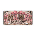 Mama on the Go Leopard Print Vanity Plate - Pink Bow Decorative License Plate