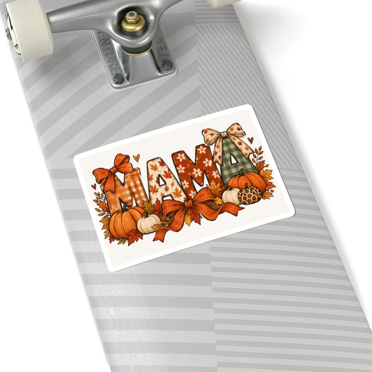 Mama Fall Pumpkin Sticker — Autumn Plaid & Bow Kiss-Cut Decal