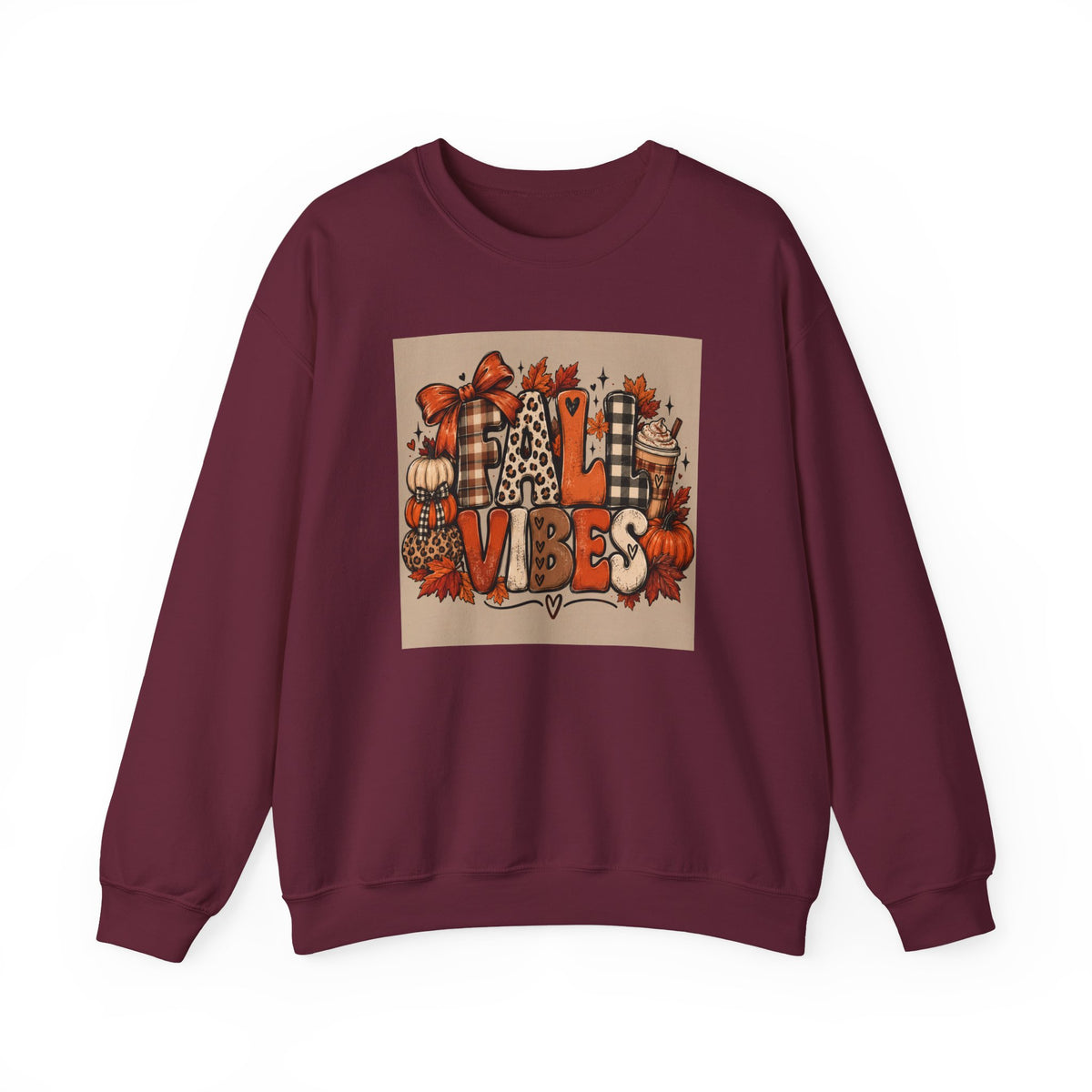 Fall Vibes Crewneck Sweatshirt — Cozy Pumpkin & Plaid Autumn Graphic
