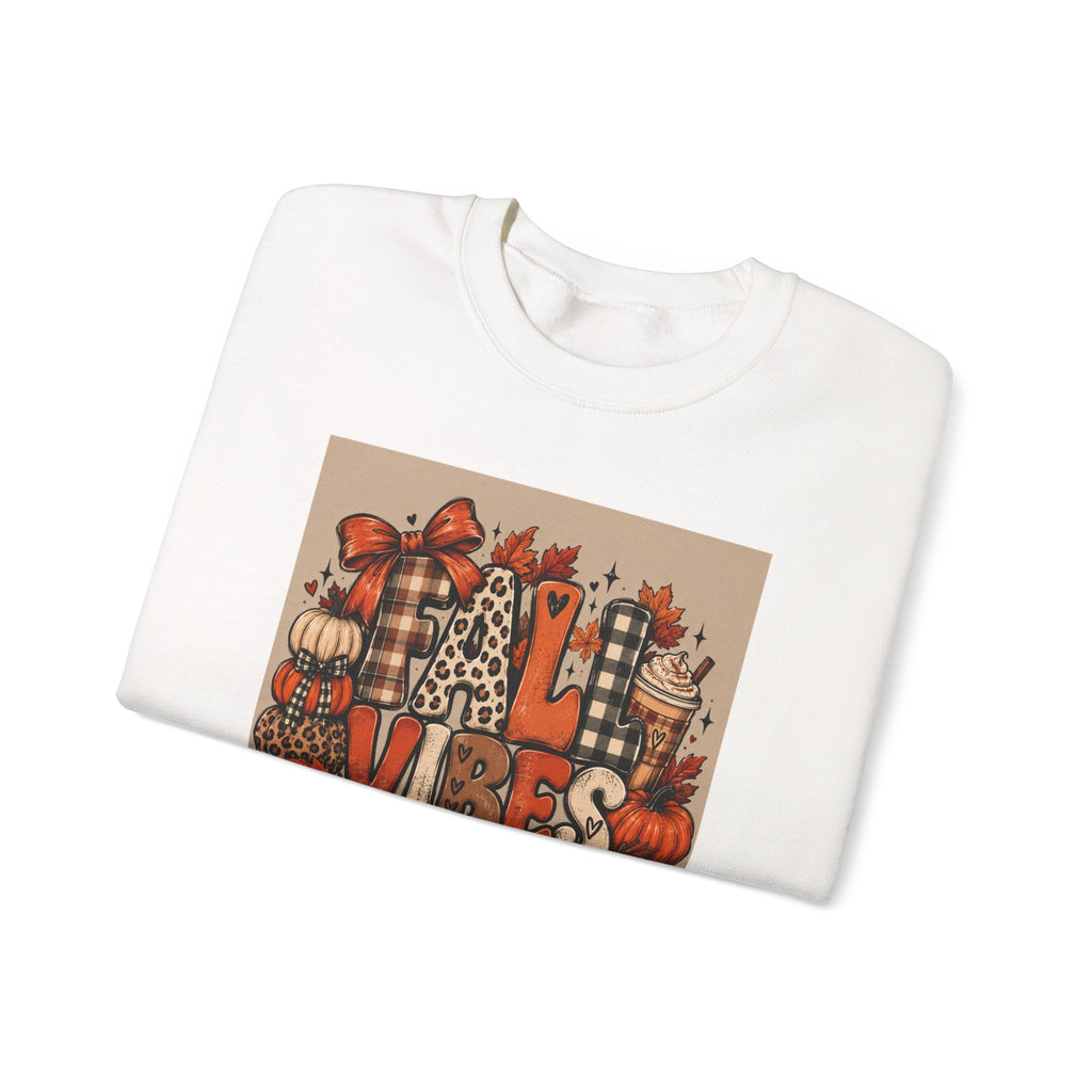 Fall Vibes Crewneck Sweatshirt — Cozy Pumpkin & Plaid Autumn Graphic
