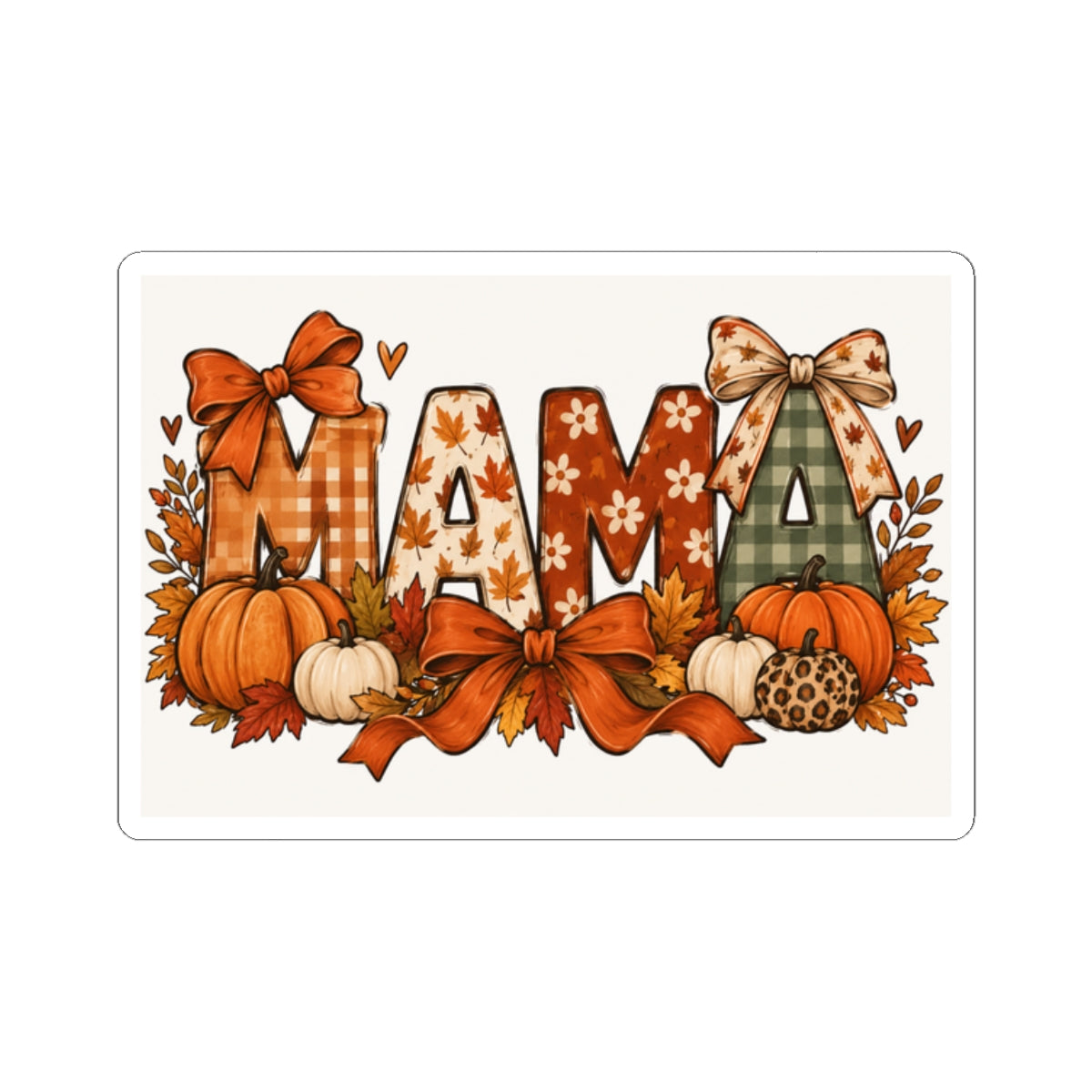 Mama Fall Pumpkin Sticker — Autumn Plaid & Bow Kiss-Cut Decal