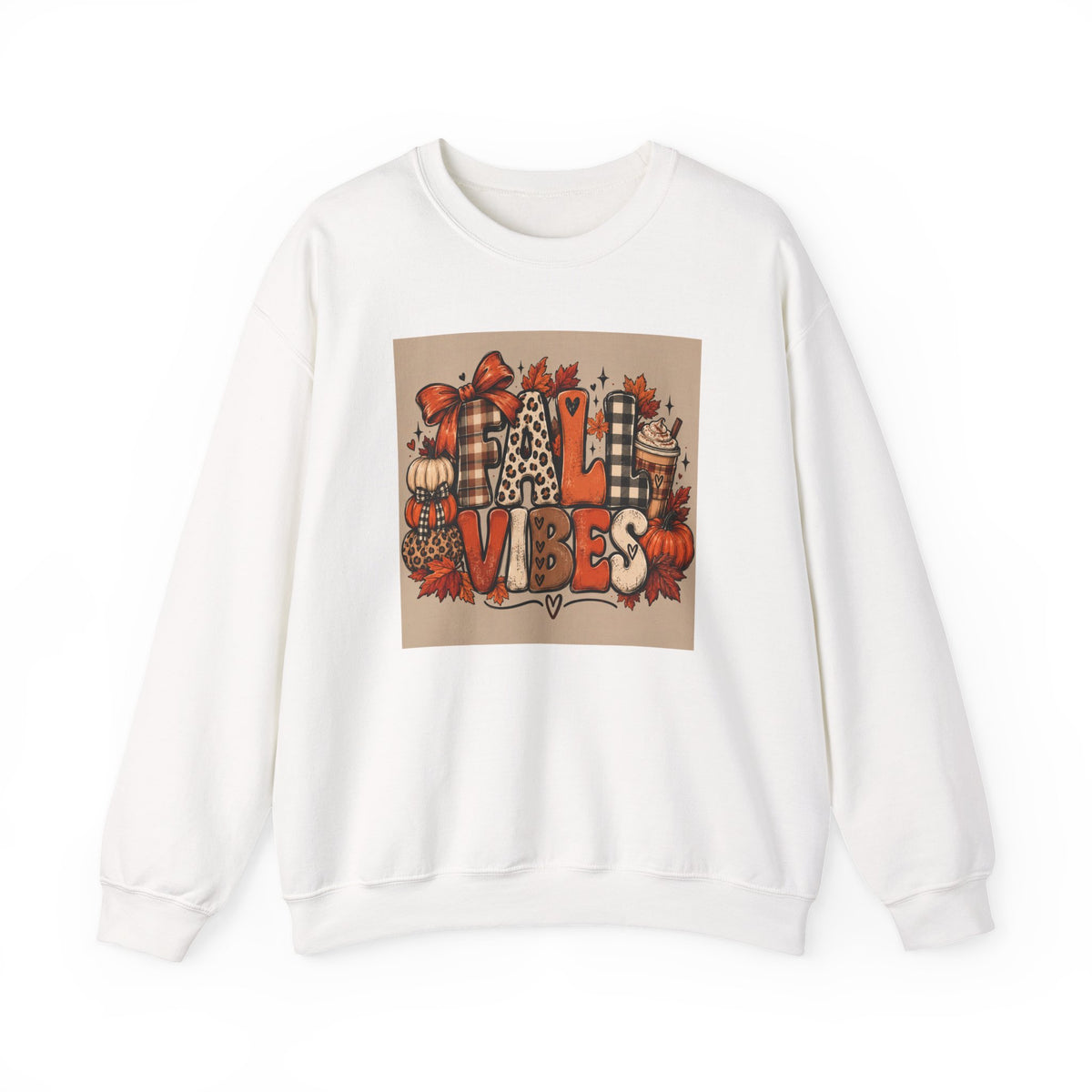 Fall Vibes Crewneck Sweatshirt — Cozy Pumpkin & Plaid Autumn Graphic