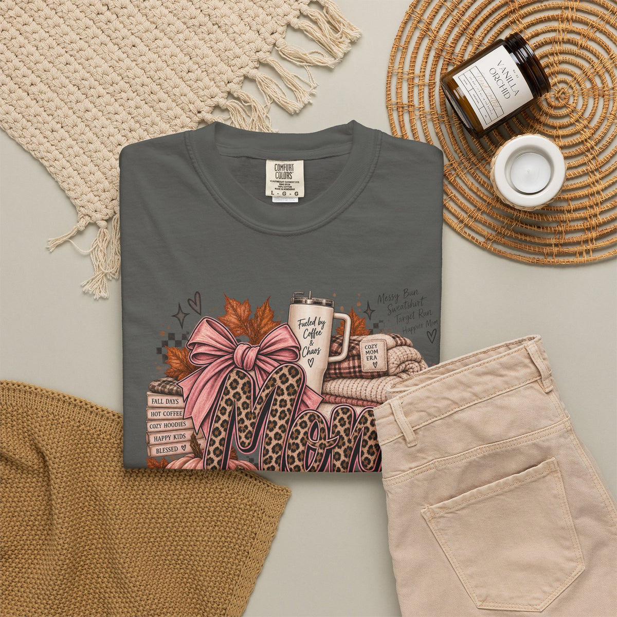 Fall Cozy Coffee T-Shirt — Pumpkin, Leopard Boots & Warm Drink Autumn Graphic Tee