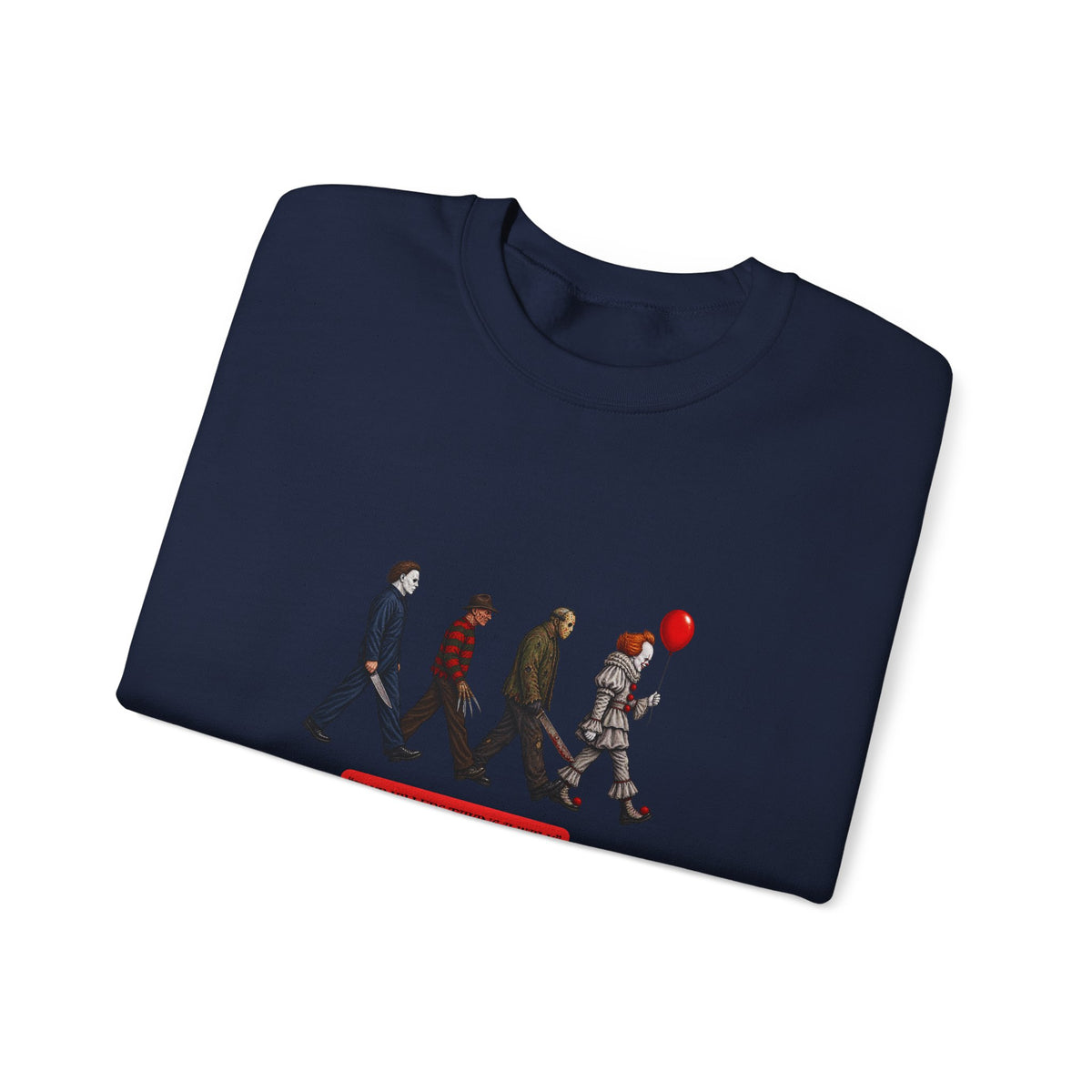 Crewneck Sweatshirt — Horror Icon Parade with Red Balloon (It-Inspired)