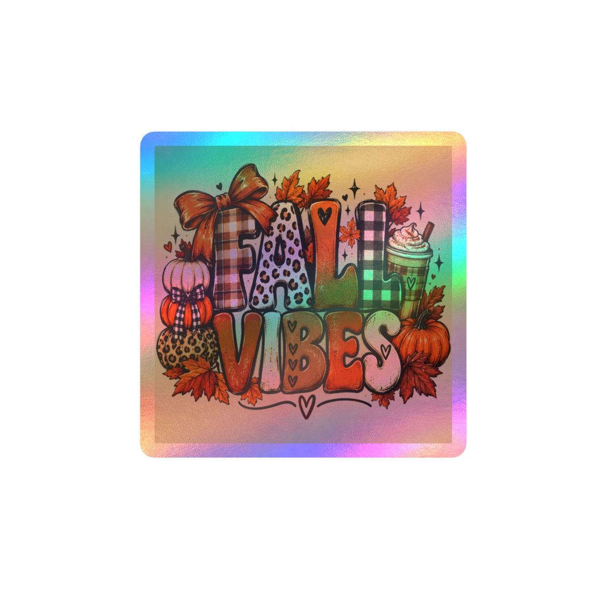 Fall Vibes Kiss-Cut Vinyl Sticker — Autumn Pumpkin & Plaid Decal