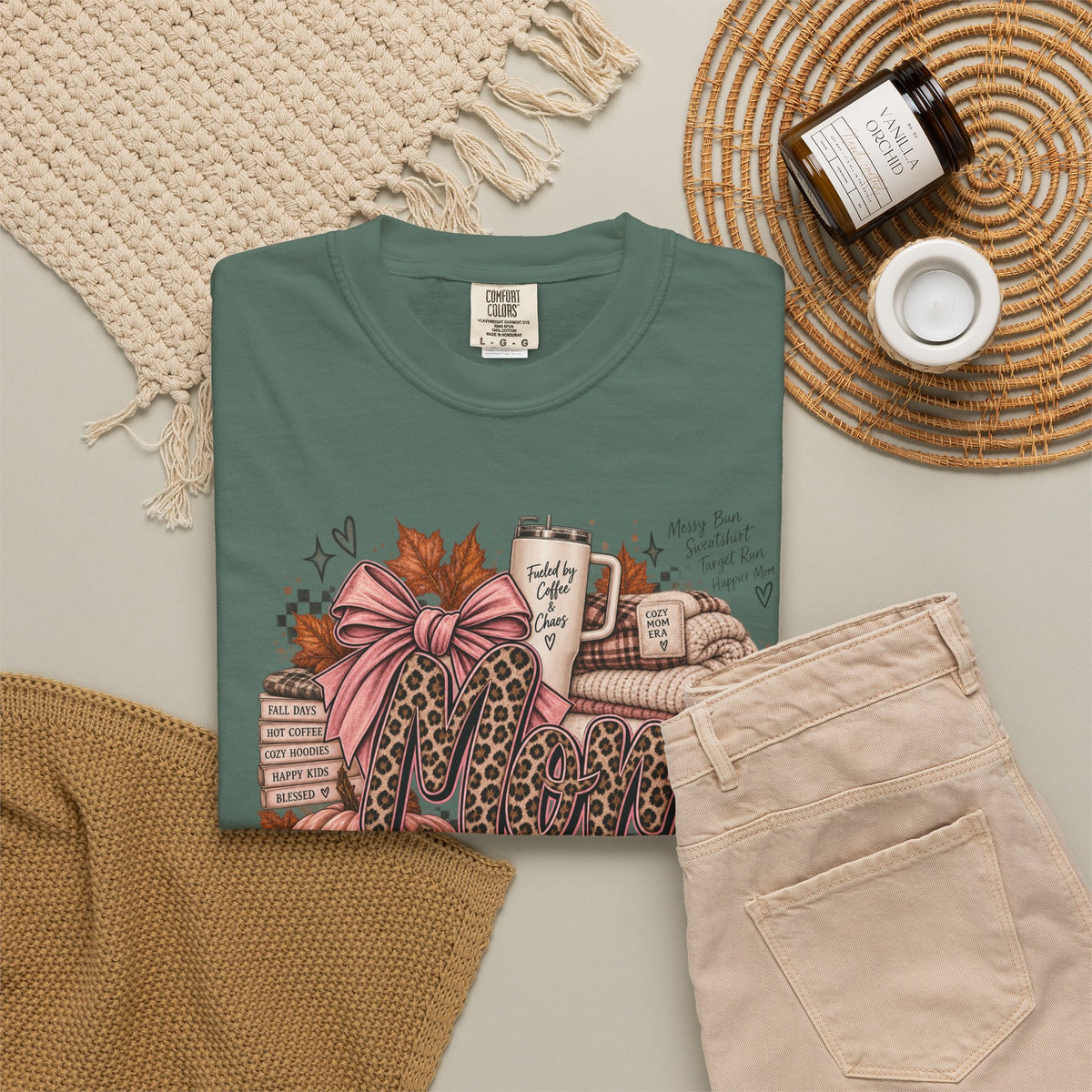 Fall Cozy Coffee T-Shirt — Pumpkin, Leopard Boots & Warm Drink Autumn Graphic Tee