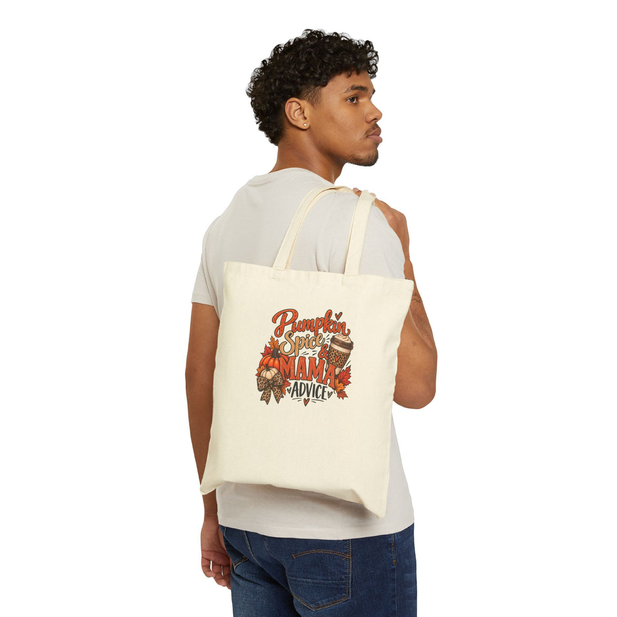 Tote — "Pumpkin Spice Mama Advice" Fall Canvas Tote Bag, Autumn Mom Gift