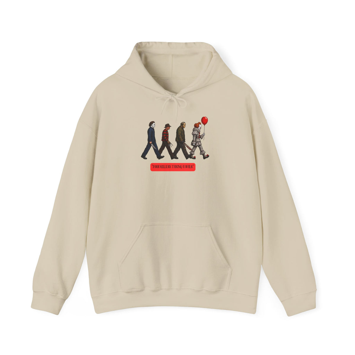 Horror Mashup Hoodie — Iconic Band-Style Walk with Pennywise (Red Balloon)