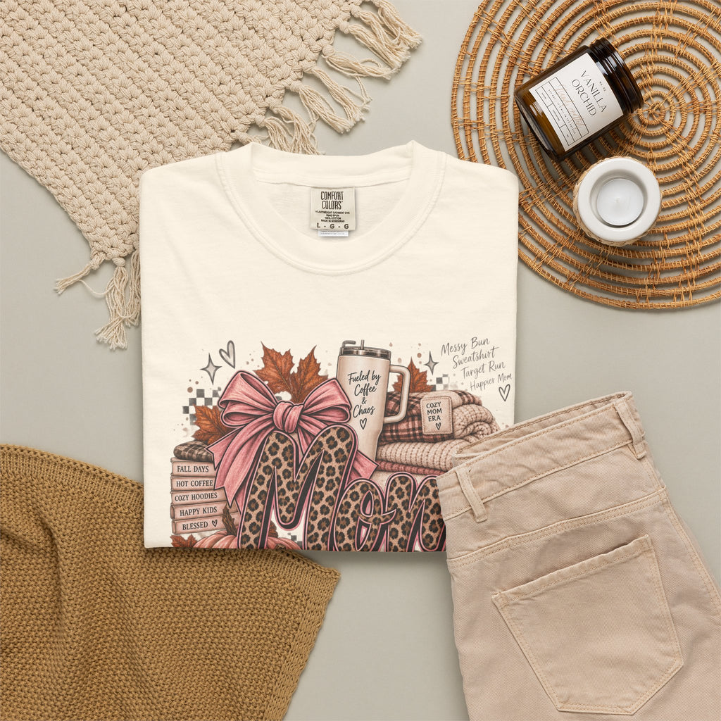 Fall Cozy Coffee T-Shirt — Pumpkin, Leopard Boots & Warm Drink Autumn Graphic Tee