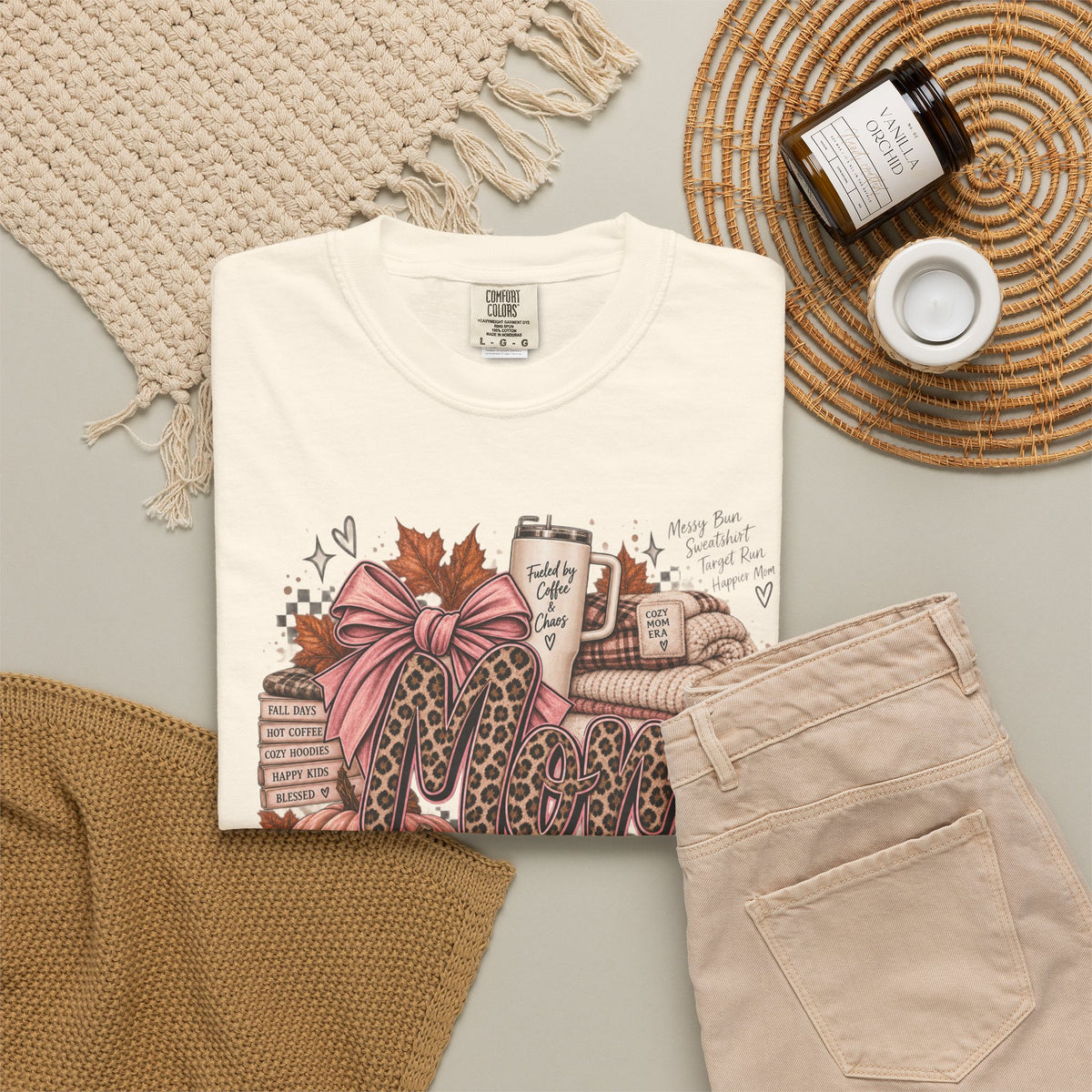 Fall Cozy Coffee T-Shirt — Pumpkin, Leopard Boots & Warm Drink Autumn Graphic Tee