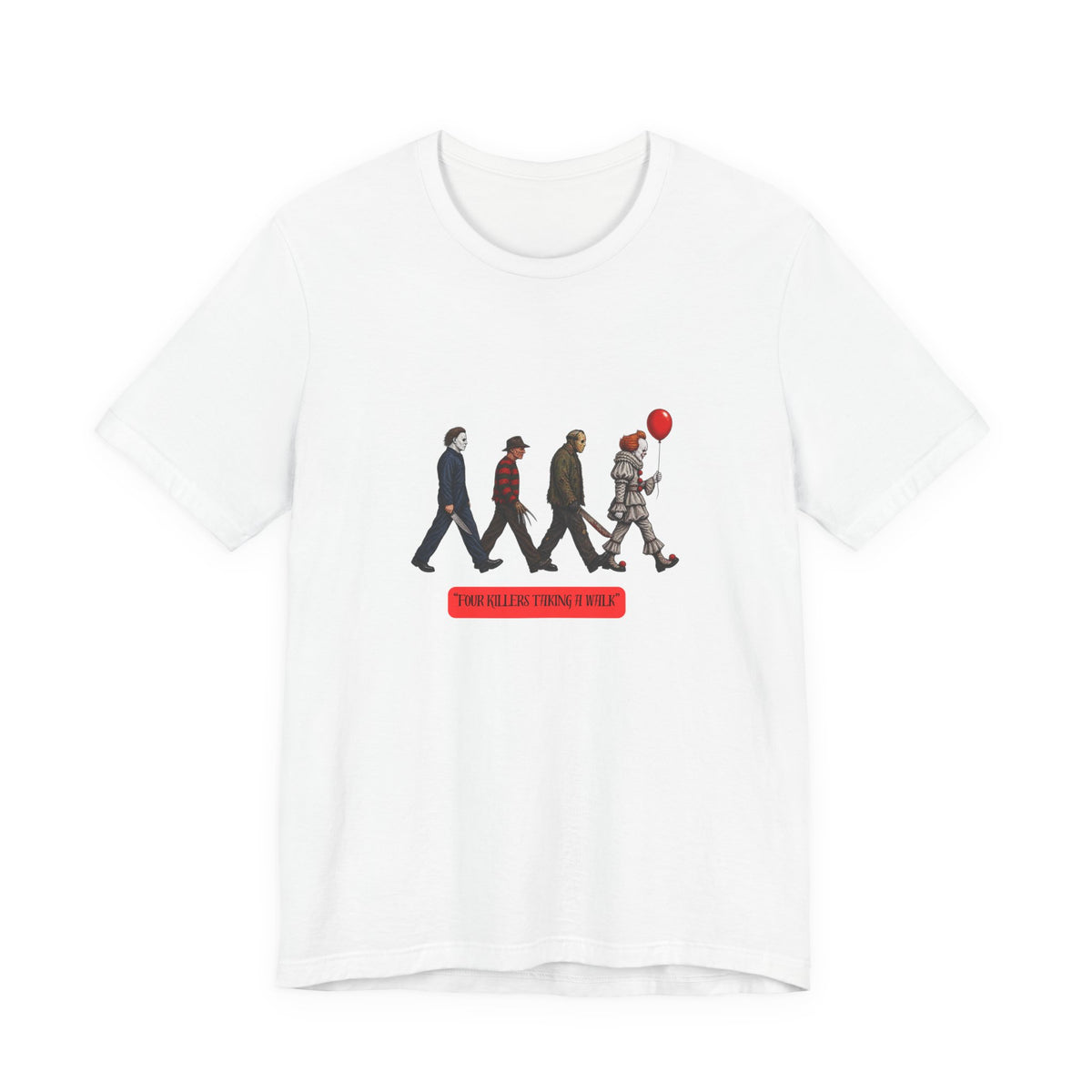 Horror Icons Abbey Road Tee — 'The Killer Clowns Are Here' Graphic T-Shirt