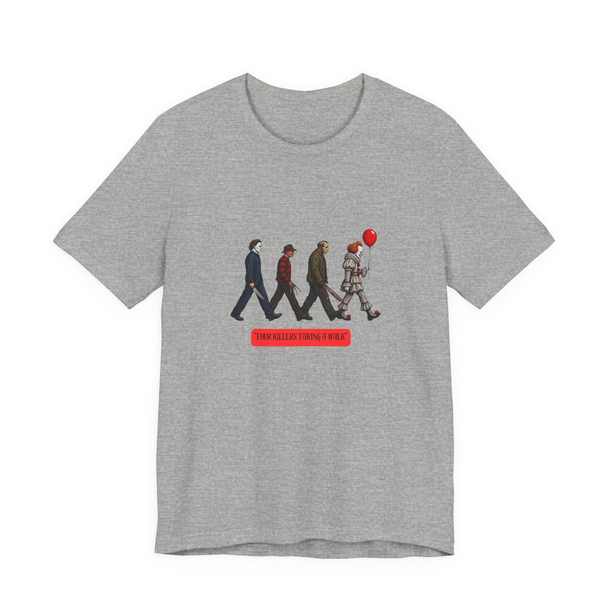 Horror Icons Abbey Road Tee — 'The Killer Clowns Are Here' Graphic T-Shirt