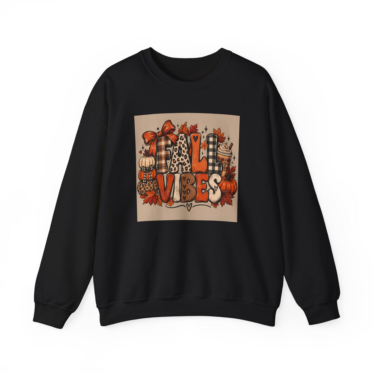 Fall Vibes Crewneck Sweatshirt — Cozy Pumpkin & Plaid Autumn Graphic