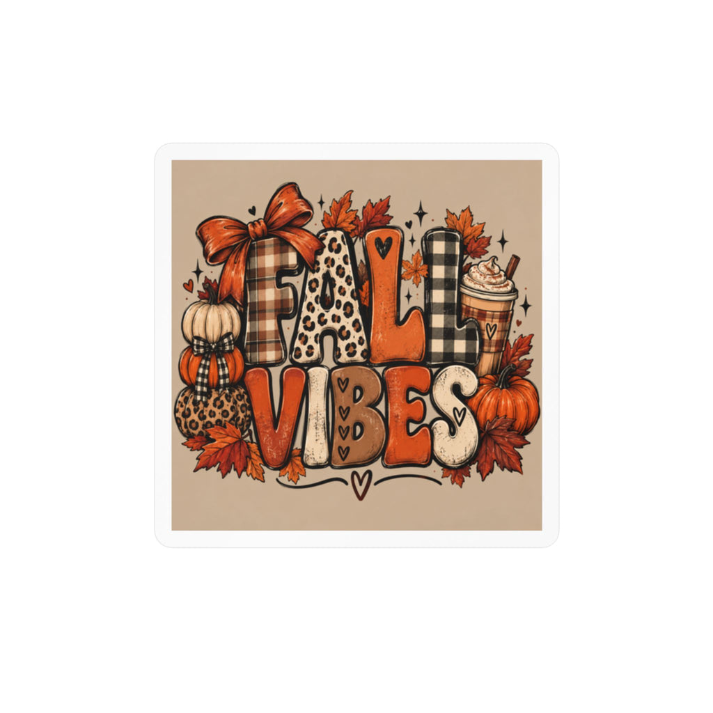 Fall Vibes Kiss-Cut Vinyl Sticker — Autumn Pumpkin & Plaid Decal