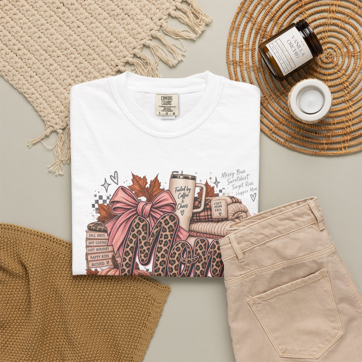 Fall Cozy Coffee T-Shirt — Pumpkin, Leopard Boots & Warm Drink Autumn Graphic Tee