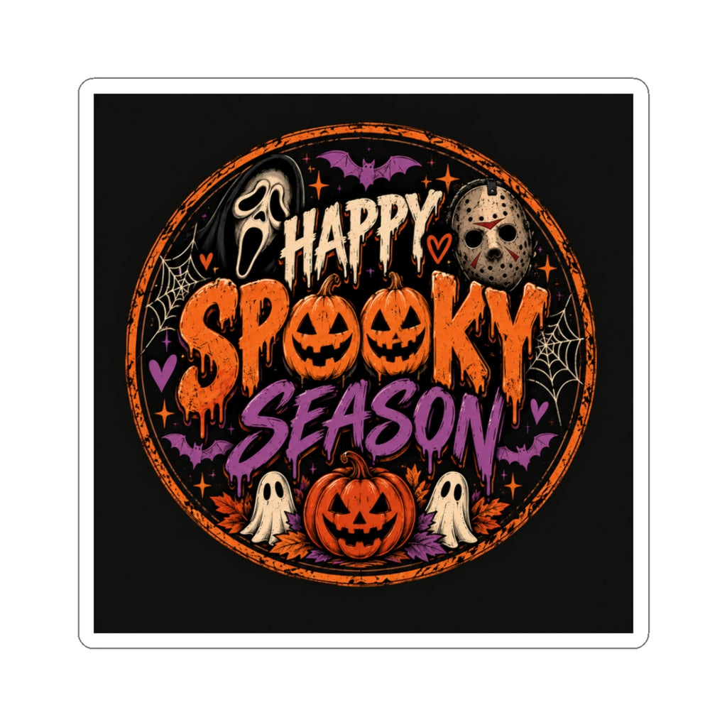 Happy Spooky Season Sticker — Halloween Kiss-Cut Vinyl Decal (Pumpkins, Ghosts & Masks)