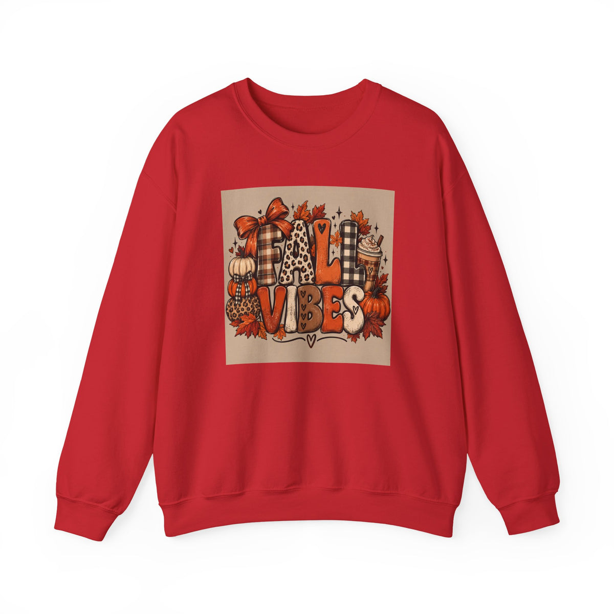 Fall Vibes Crewneck Sweatshirt — Cozy Pumpkin & Plaid Autumn Graphic