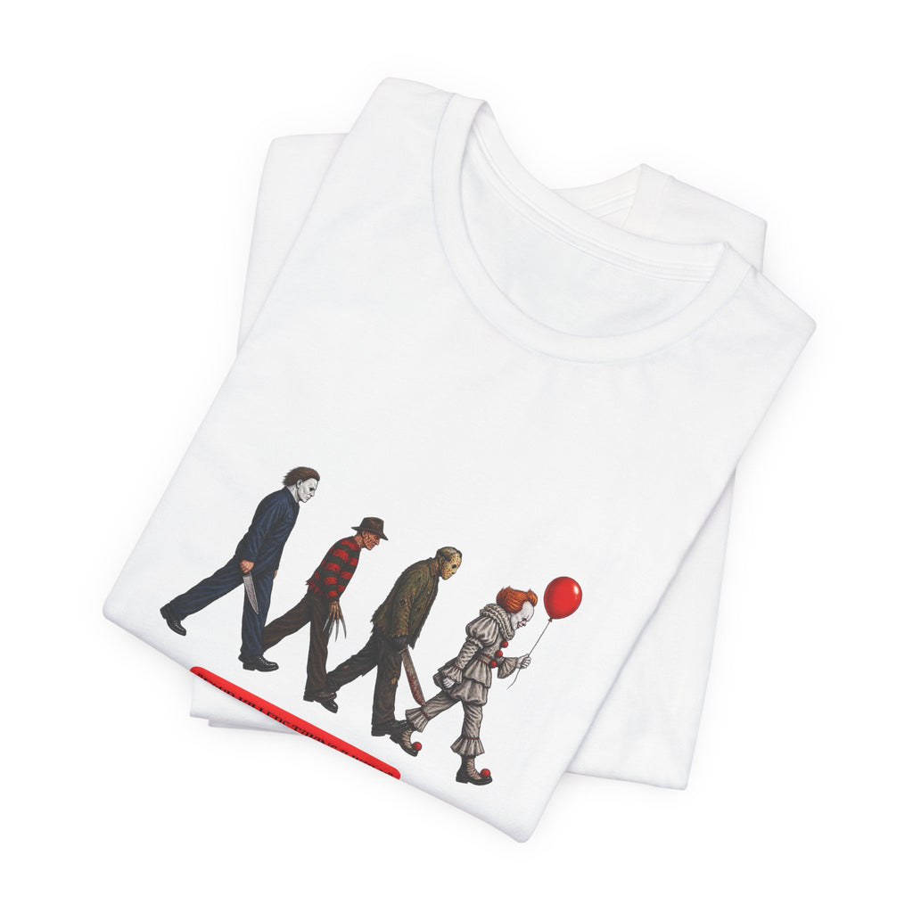 Horror Icons Abbey Road Tee — 'The Killer Clowns Are Here' Graphic T-Shirt