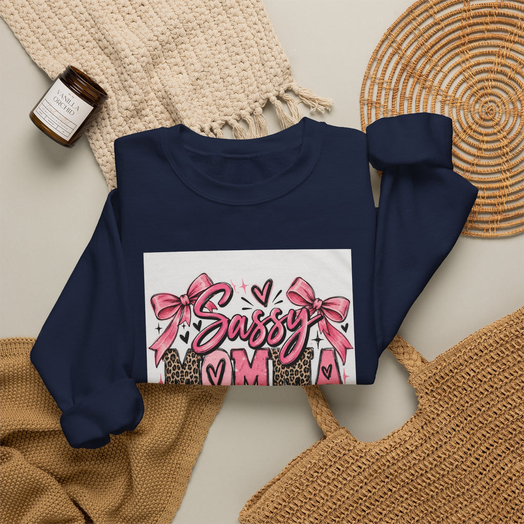 Sassy Mama Crewneck Sweatshirt – Pink Bow Leopard Mother's Day Pullover