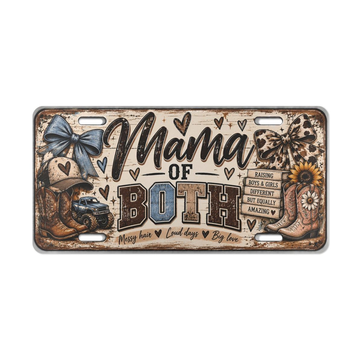 Mama of Both Decorative Vanity Plate — Rustic Mom License Plate Sign (Mama of Both)