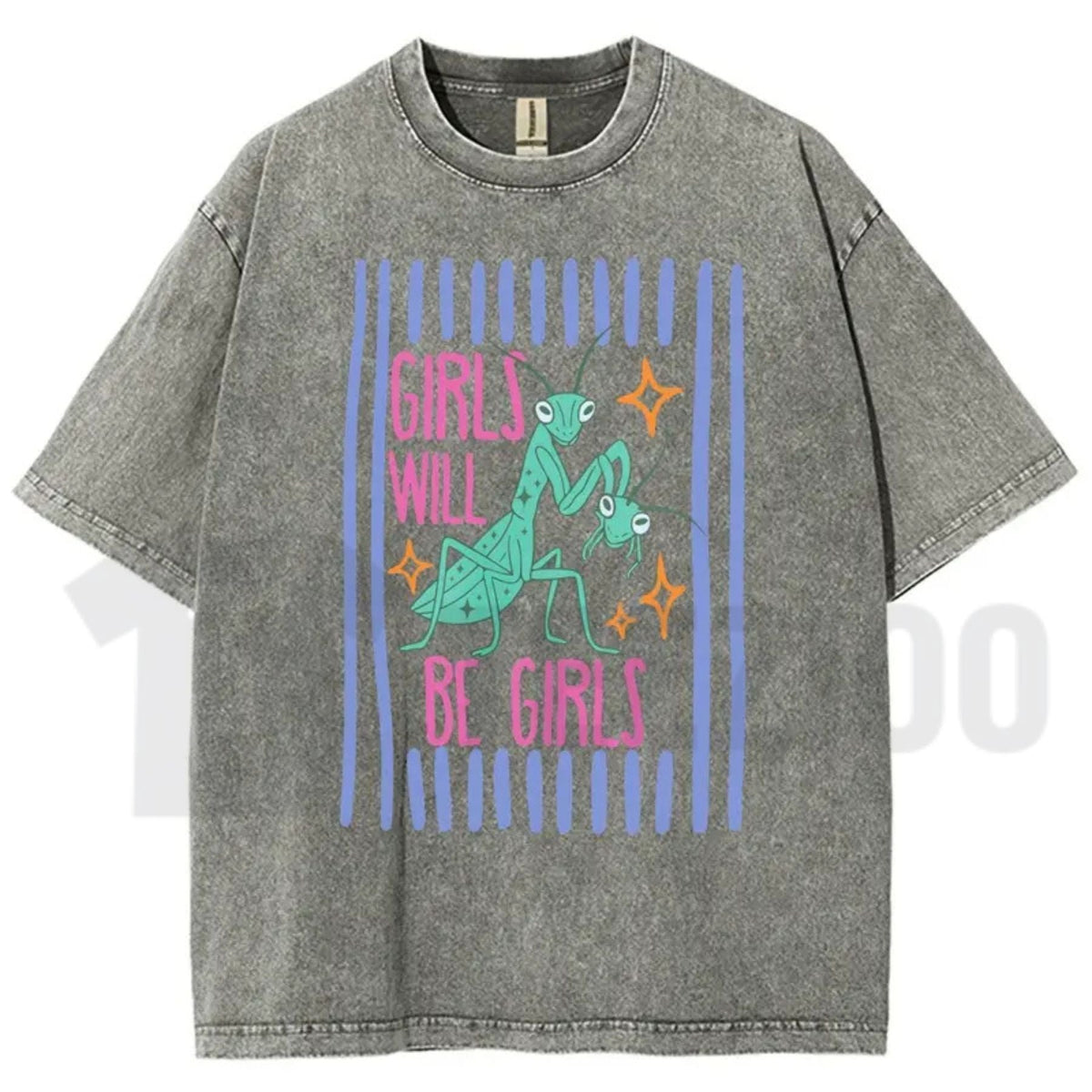 Girls Will Be Girls Mantis T-Shirt – Funny Feminist Insect Vintage Washed Graphic Tee