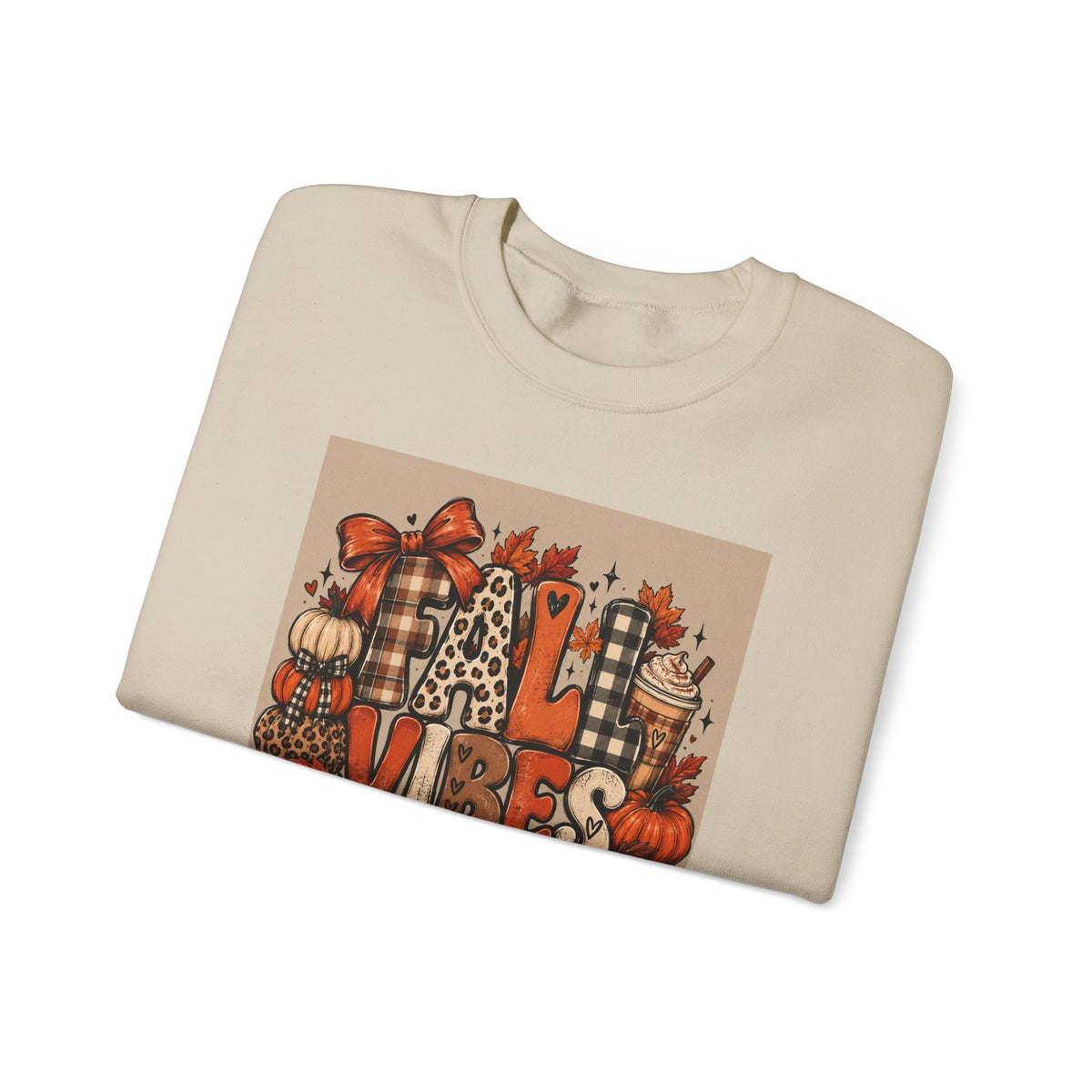 Fall Vibes Crewneck Sweatshirt — Cozy Pumpkin & Plaid Autumn Graphic