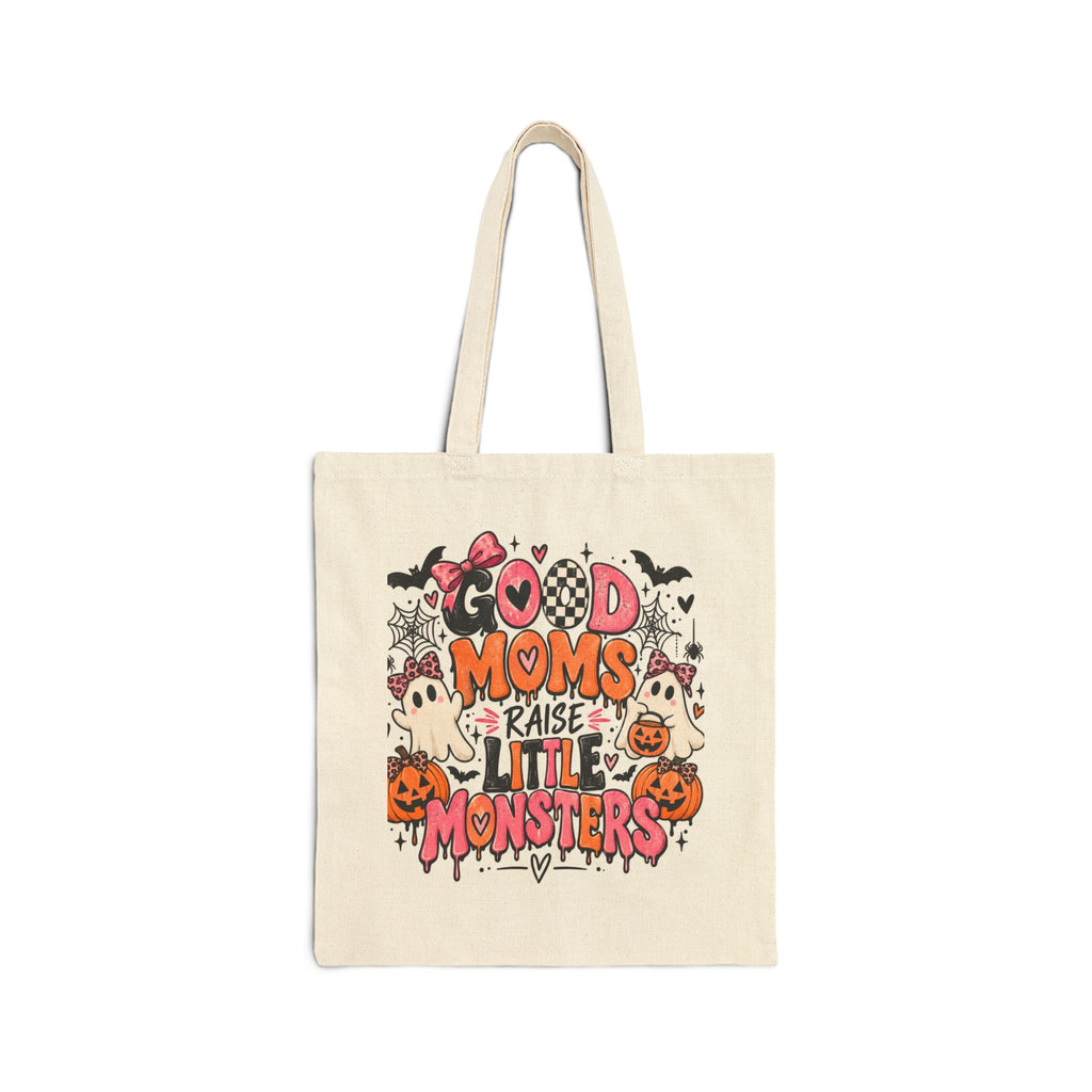 Tote Bag — “Moms Raise Little Monsters” Cute Halloween Canvas Tote for Moms