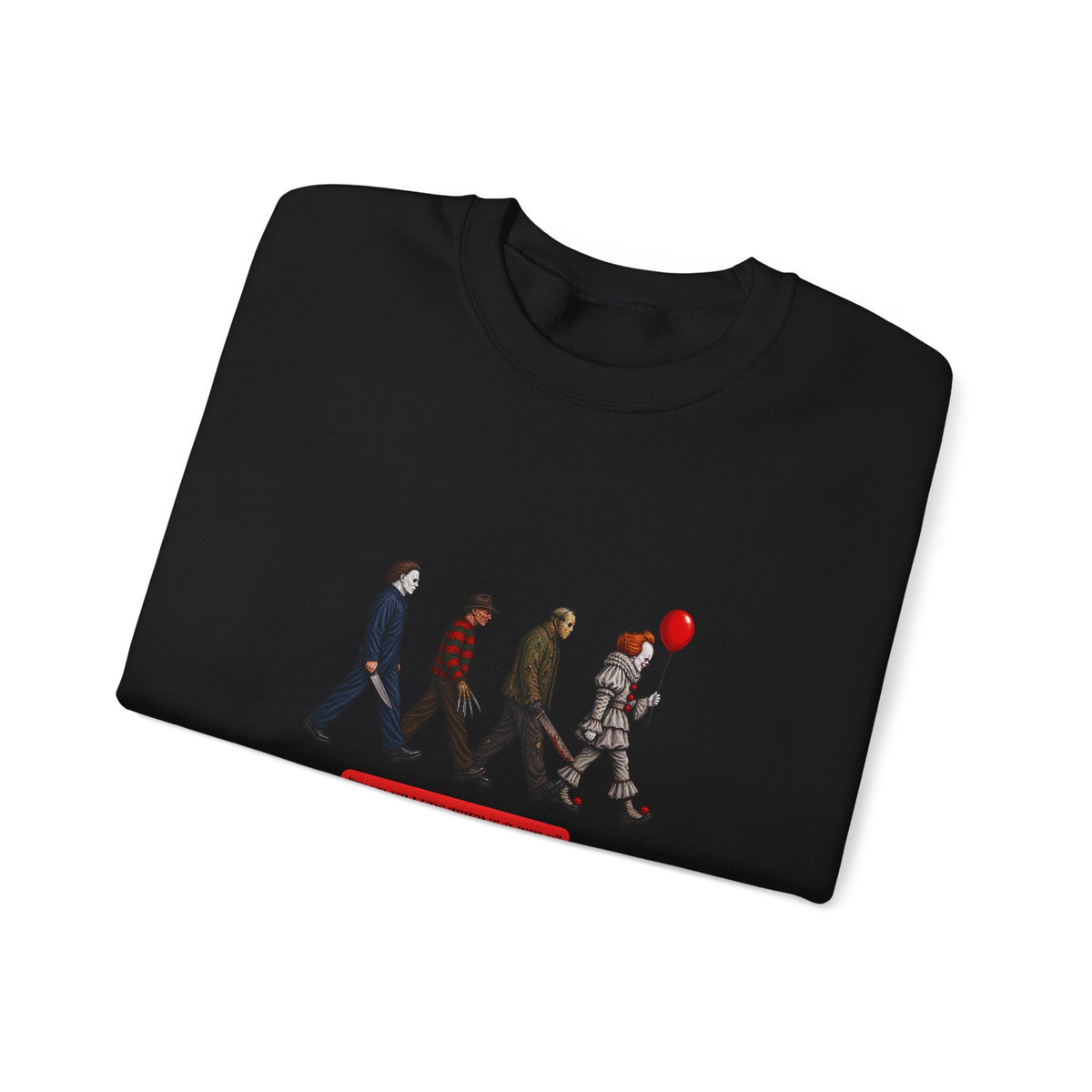 Crewneck Sweatshirt — Horror Icon Parade with Red Balloon (It-Inspired)